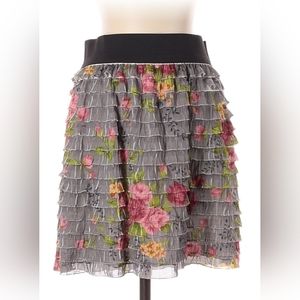 EUC Free People Floral Ruffle Skirt Gray Pink